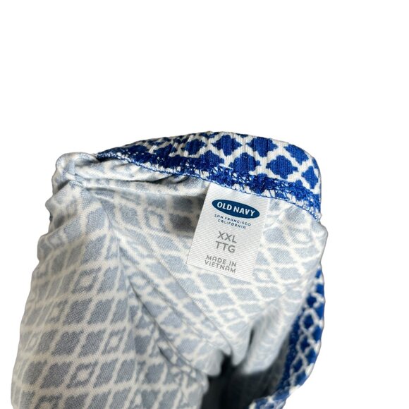 Old Navy Tube Maxi Dress XXL Blue White Print Strapless Elastic Waist Tie - Picture 4 of 8